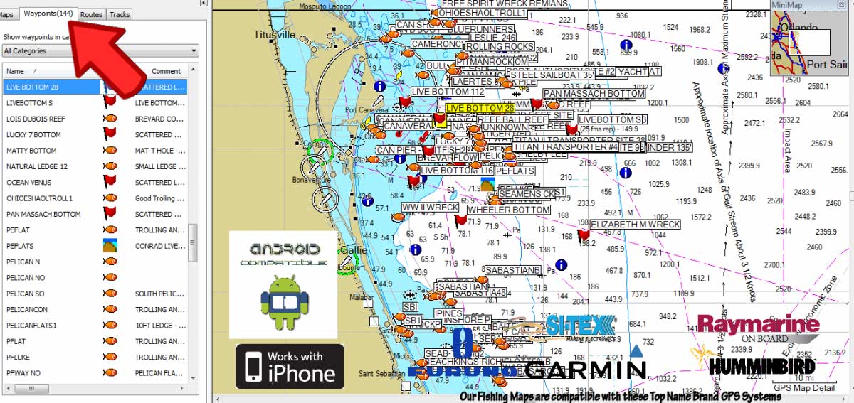 Cape Canaveral Fishing Maps - Florida Fishing Maps and GPS Fishing