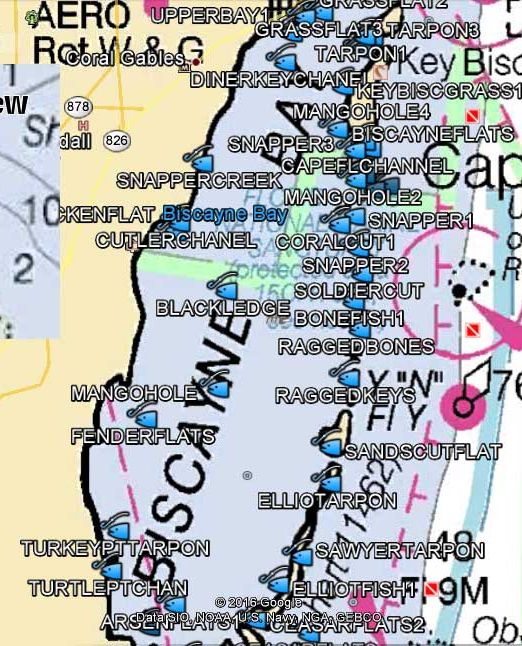 Biscayne Bay Fishing Spots GPS Map