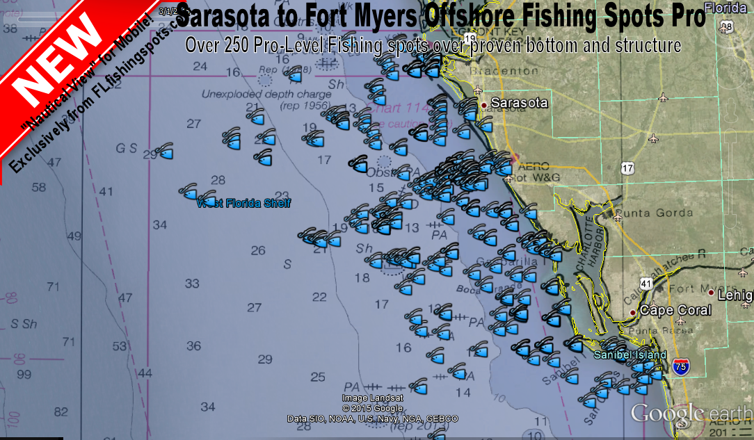 Sarasota to Fort Myers Offshore Fishing Map | Florida Fishing Maps for GPS