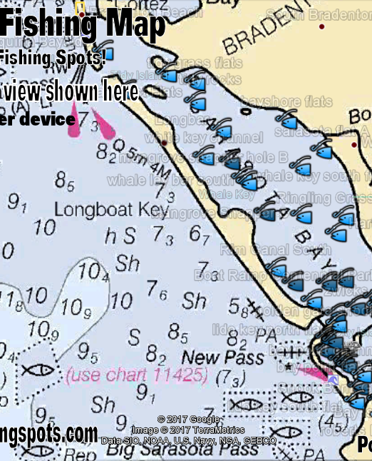 Sarasota Bay Fishing Map with Fishing spots