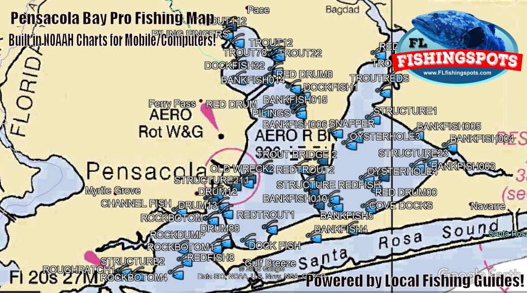 pensacola bay fishing spots map