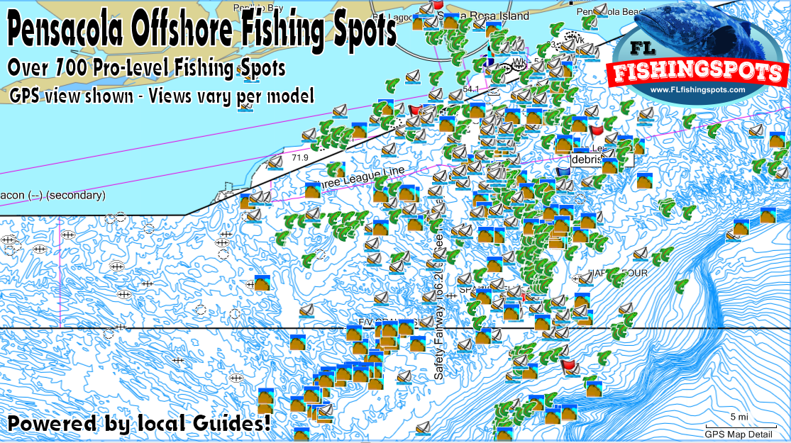Pensacola Offshore Fishing Spots - Florida Fishing Maps and GPS Fishing  Spots