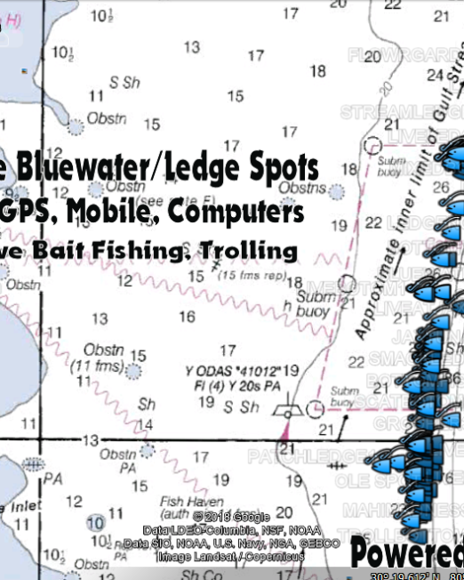 Jacksonville Florida and St Augustine Florida Bluewater Fishing Map
