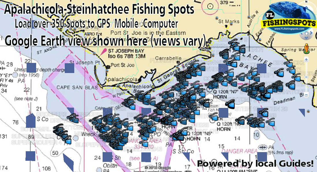 Apalachicola and Steinhatchee Fishing Spots Map