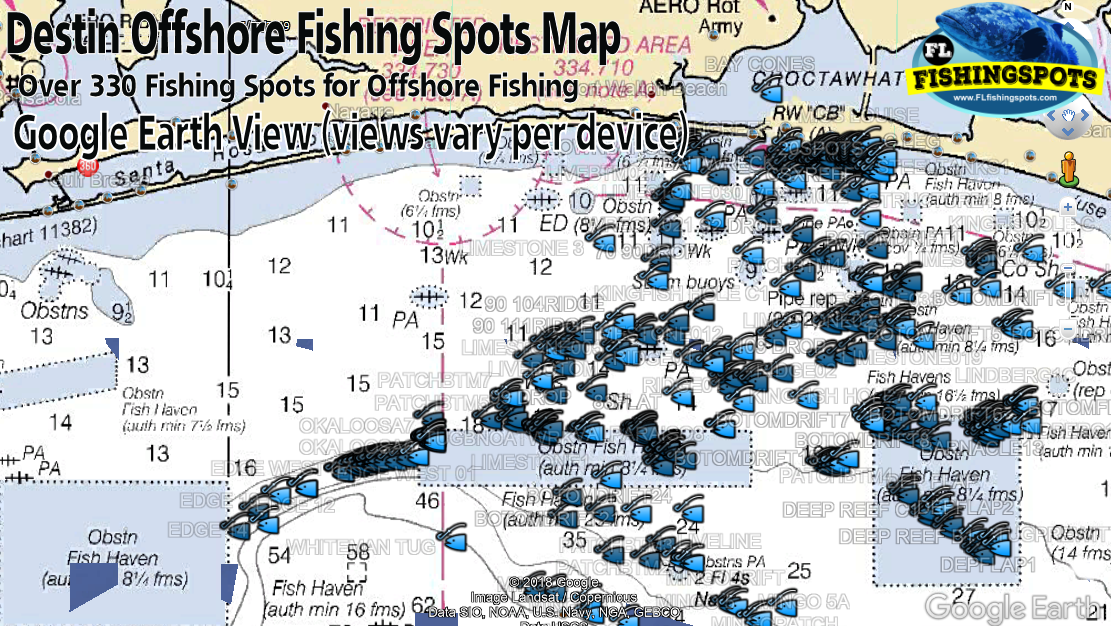 Destin Offshore Fishing Spots - Florida Fishing Maps and GPS Fishing Spots