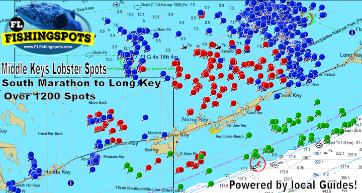 Middle Keys Lobster Spots - Florida Fishing Maps and GPS Fishing Spots
