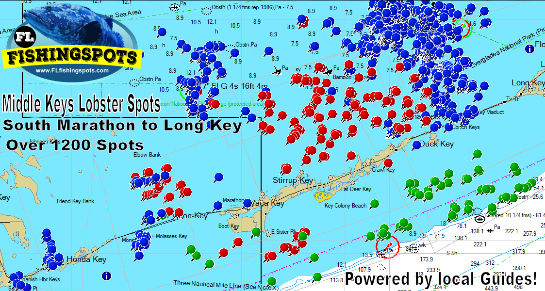 Florida Keys Lobster spots GPS map